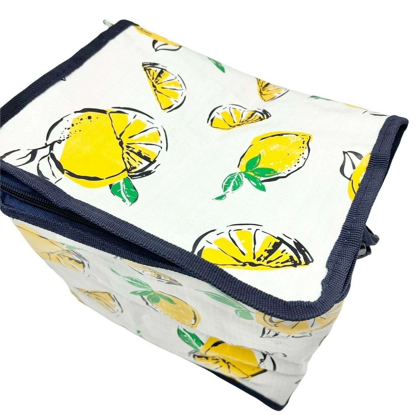 Thermal Cooler Bag Lemon Motif 10x7x10 White Yellow Blue Green Zip