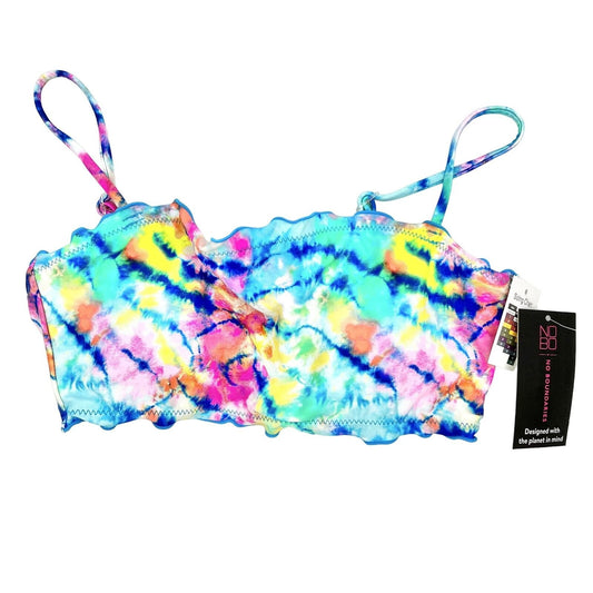 No Boundaries Bikini Top Junior M(7-9) Blue Tie Dye Lettuce Edge NWT