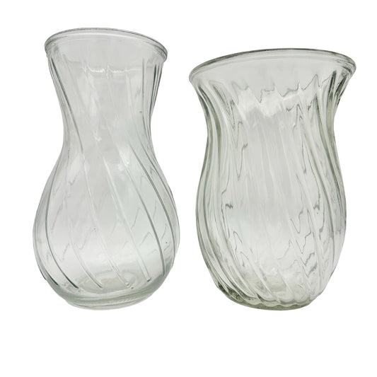 Set of 2 Vases Clear Glass 8 x 5.5 and 8.5 x 5 Swirled