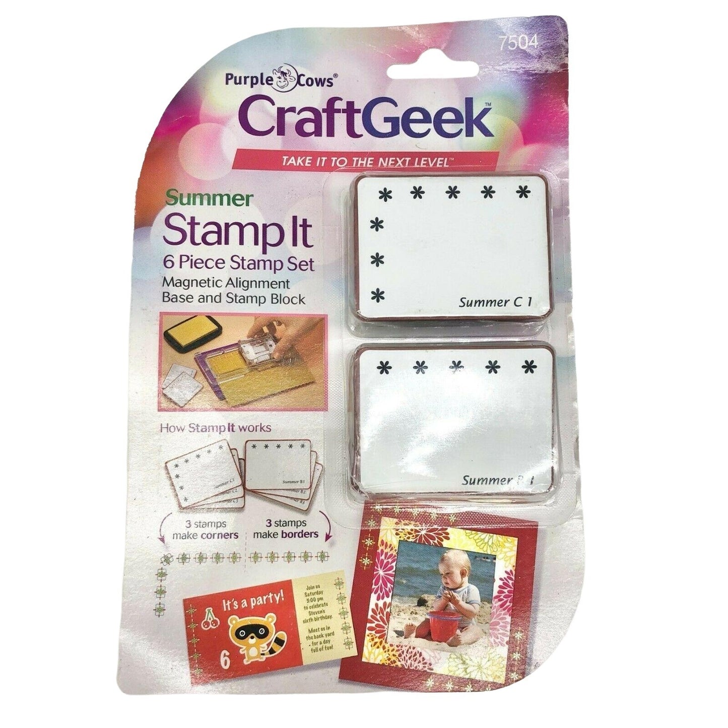 Purple Cows 6 Piece Summer Stamp Set Corners and Borders NIP