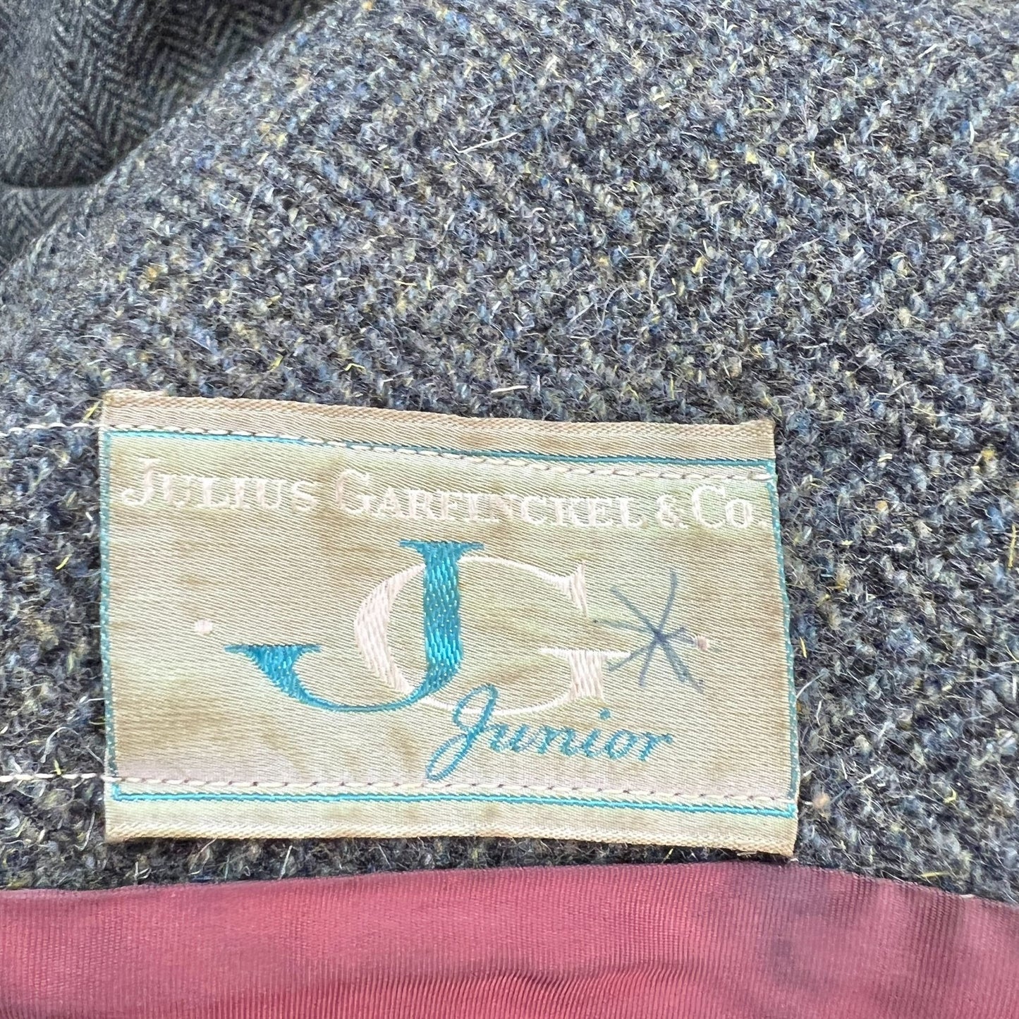 Vintage Julius Garfinckel & Co Coat Women's LS Gray Black Herringbone Scarf