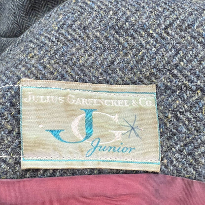 Vintage Julius Garfinckel & Co Coat Women's LS Gray Black Herringbone Scarf
