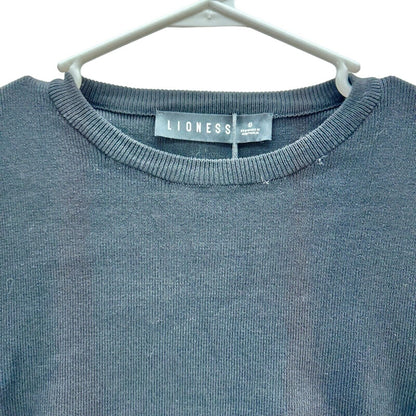 Lioness Dress Women's S Black Ribbed Long Sleeve Crew Neck Drawstring Sides NWT