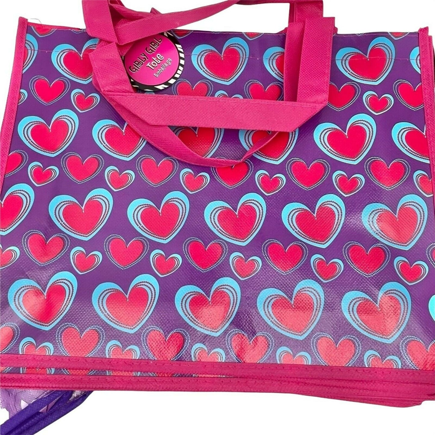 Bundle of 12 Girly Girl Tote Bags Hearts Valentines Purple Pink Reusable NWT