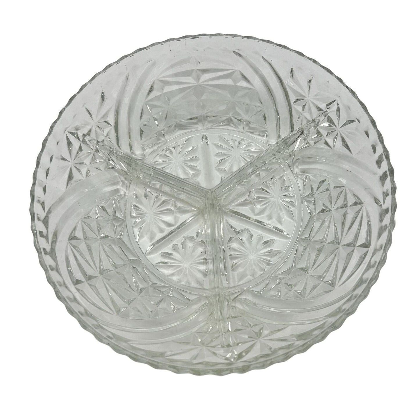 Bowl Serving Dish 7.5 in Clear Faceted Glass 3 Sections