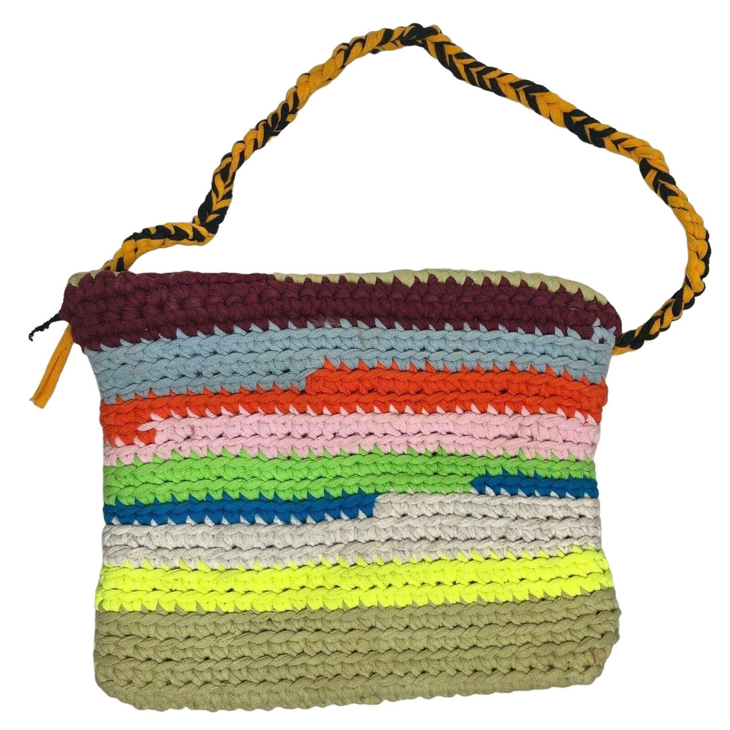 Handcrafted Crocheted Purse Multicolor w/ button closure tshirt yarn NEW