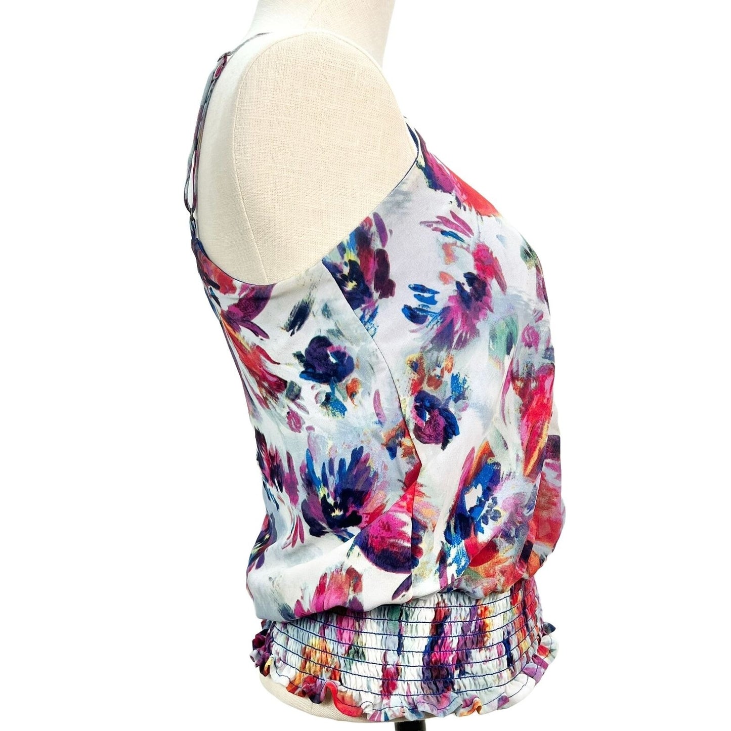 Xhilaration Top Womens S/P Blue Multi Color Elastic Waist Spaghetti Strap NEW