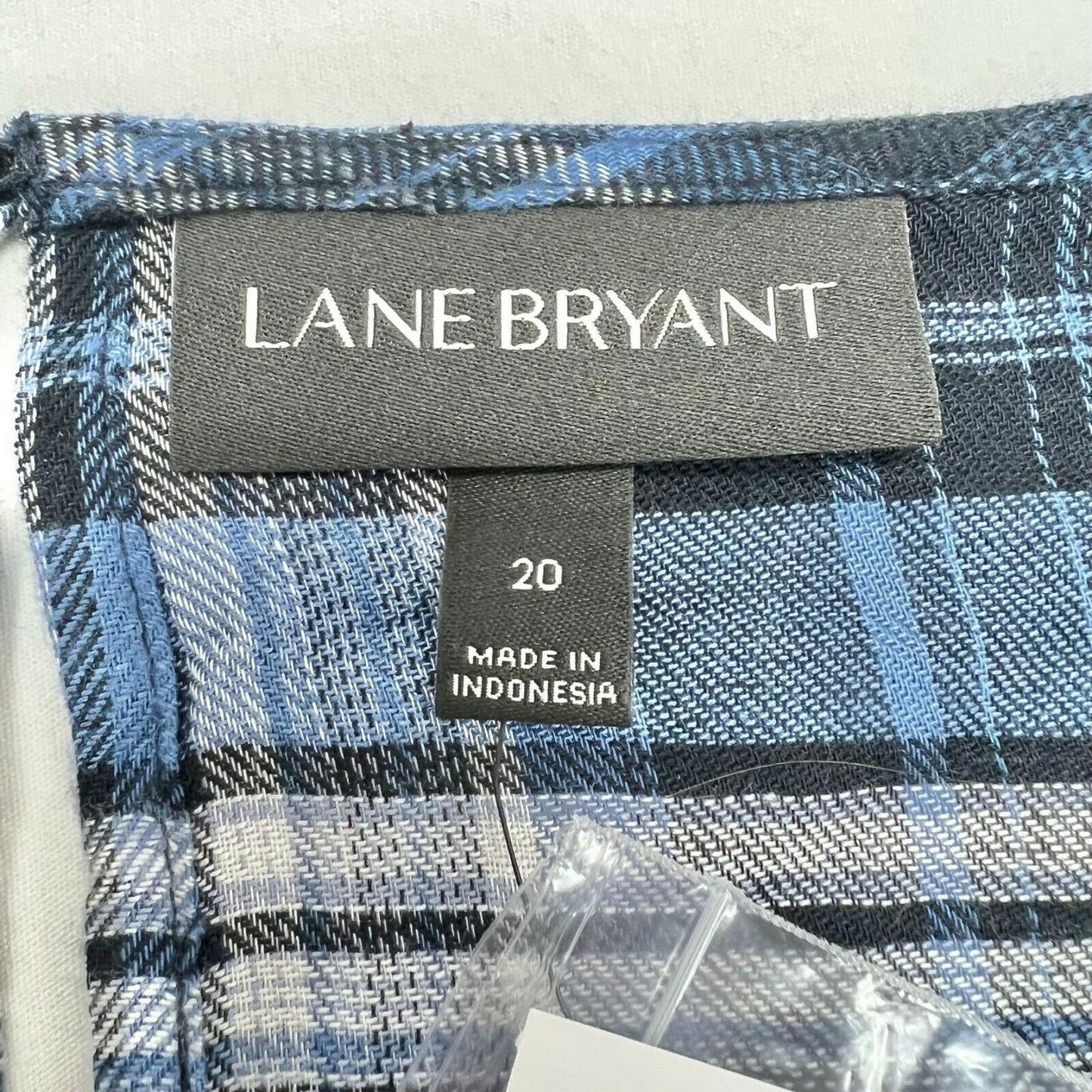 Lane Bryant Women's 20 Blue Plaid Long Sleeve Peplum Top NWT