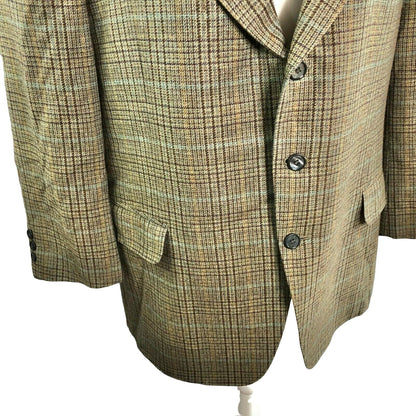 England House Men's Brown Plaid Sport Coat 51" Chest 3 button Notched Lapel
