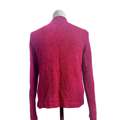 South Cotton Sweater Women's M Red Black Trim Long Sleeve Button Up EUC