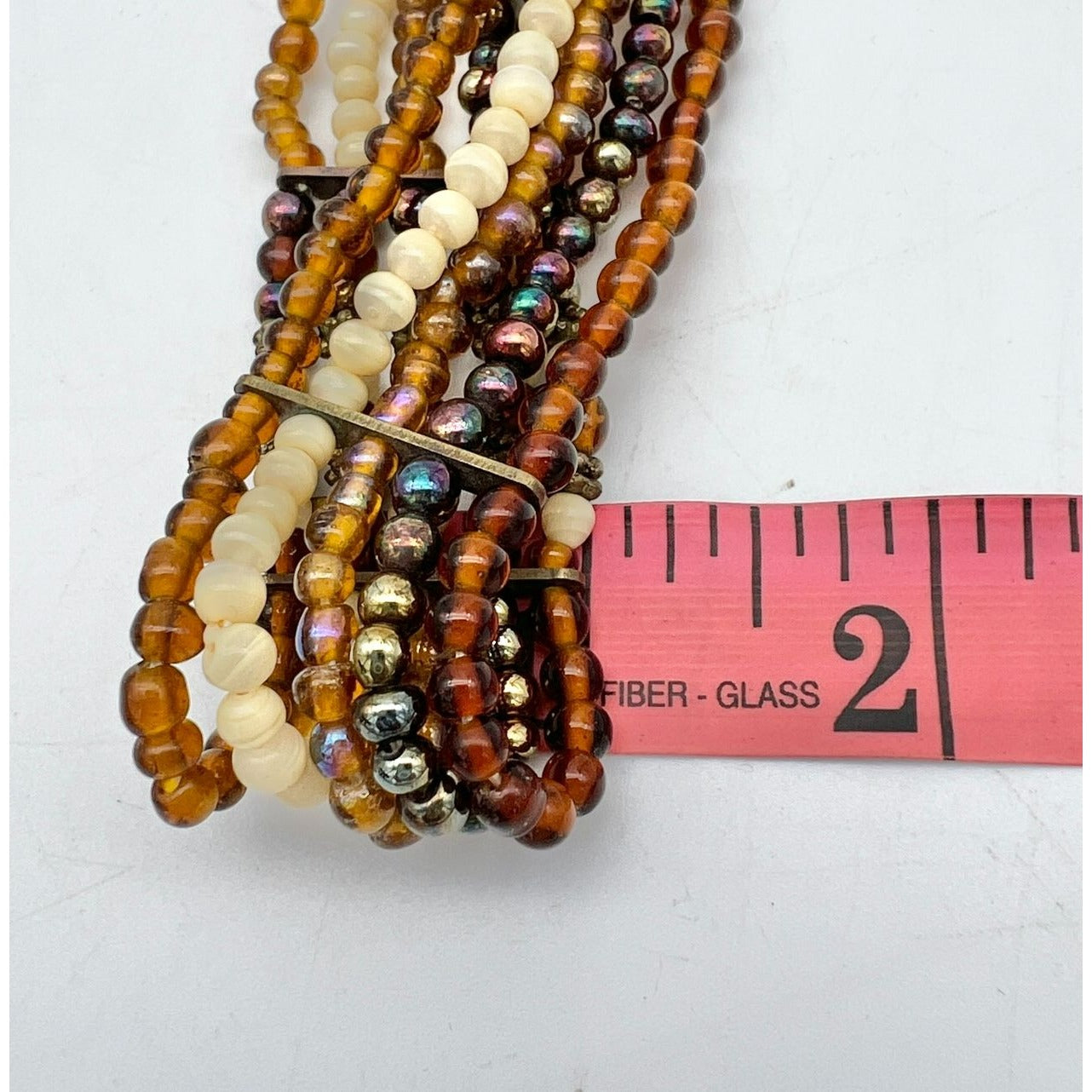 Bracelet Womens 7 x 1 Multi Strand Gold Brown Beads Stretch