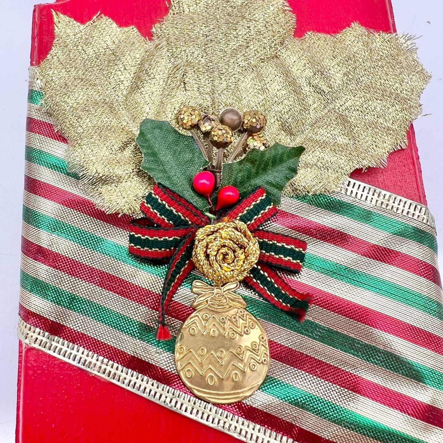 Handcrafted Wooden Sled Red Holly Embellishment Christmas 8.5 x 4