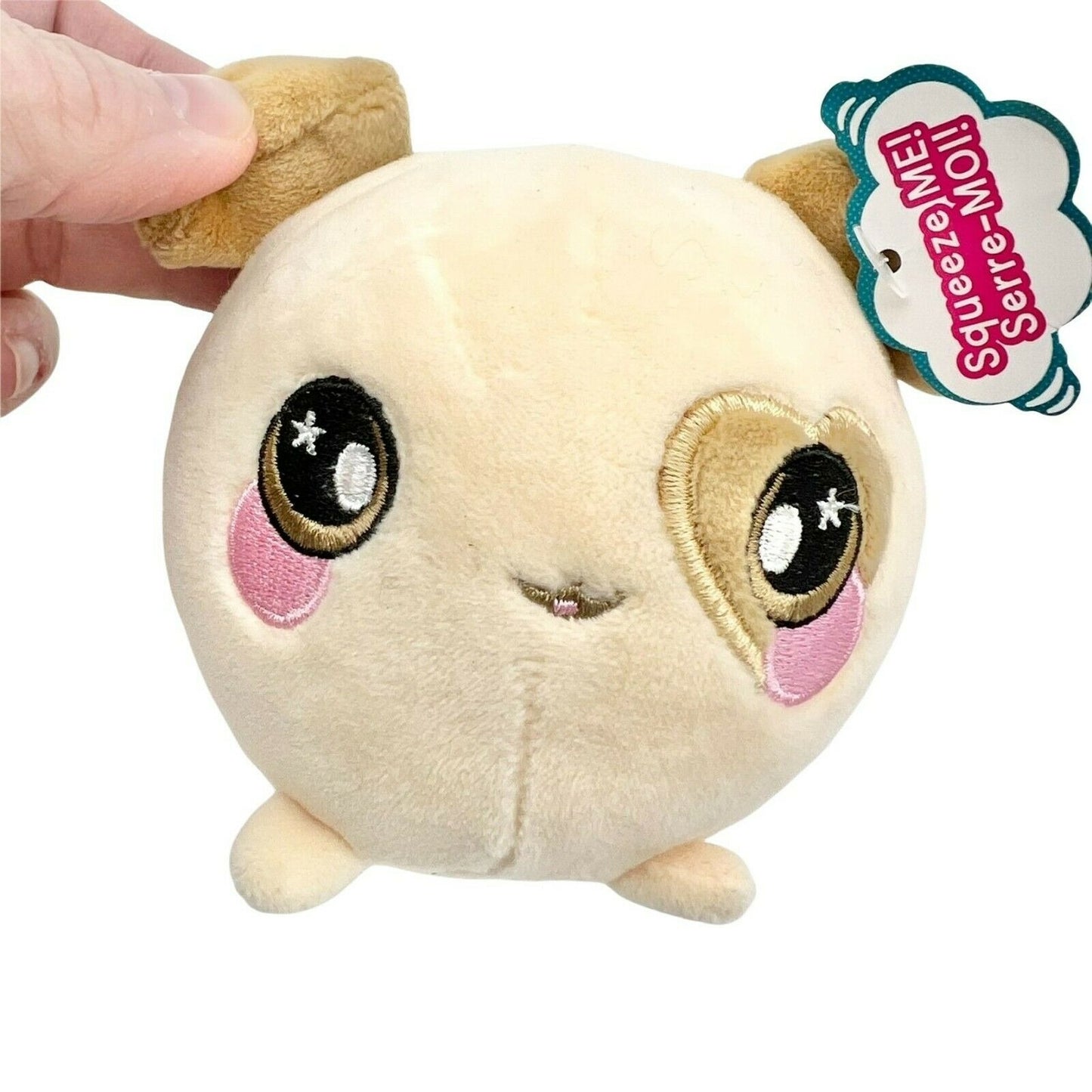 Squeezamals Dan the Dog Brown Puppy Plush Pink Cheeks 4" Stuffed Animal