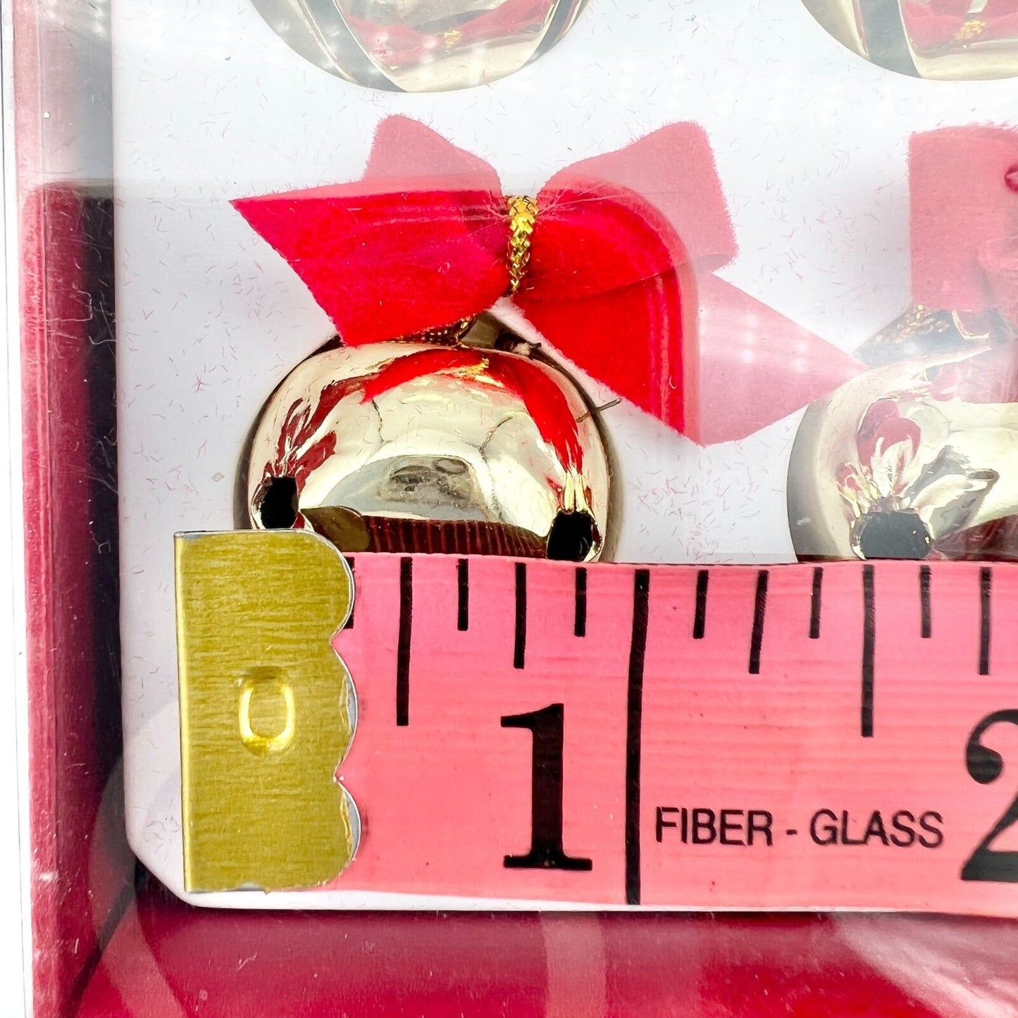 Holiday Time 12 Christmas Bells 1 inch each Gold Red Ribbon NIB