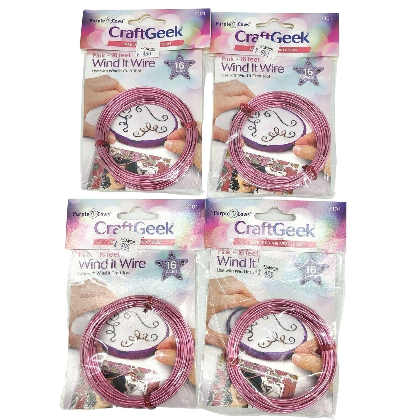 Purple Cows Craft Geek Wind It Wire 16 Gauge Pink 4 Packs