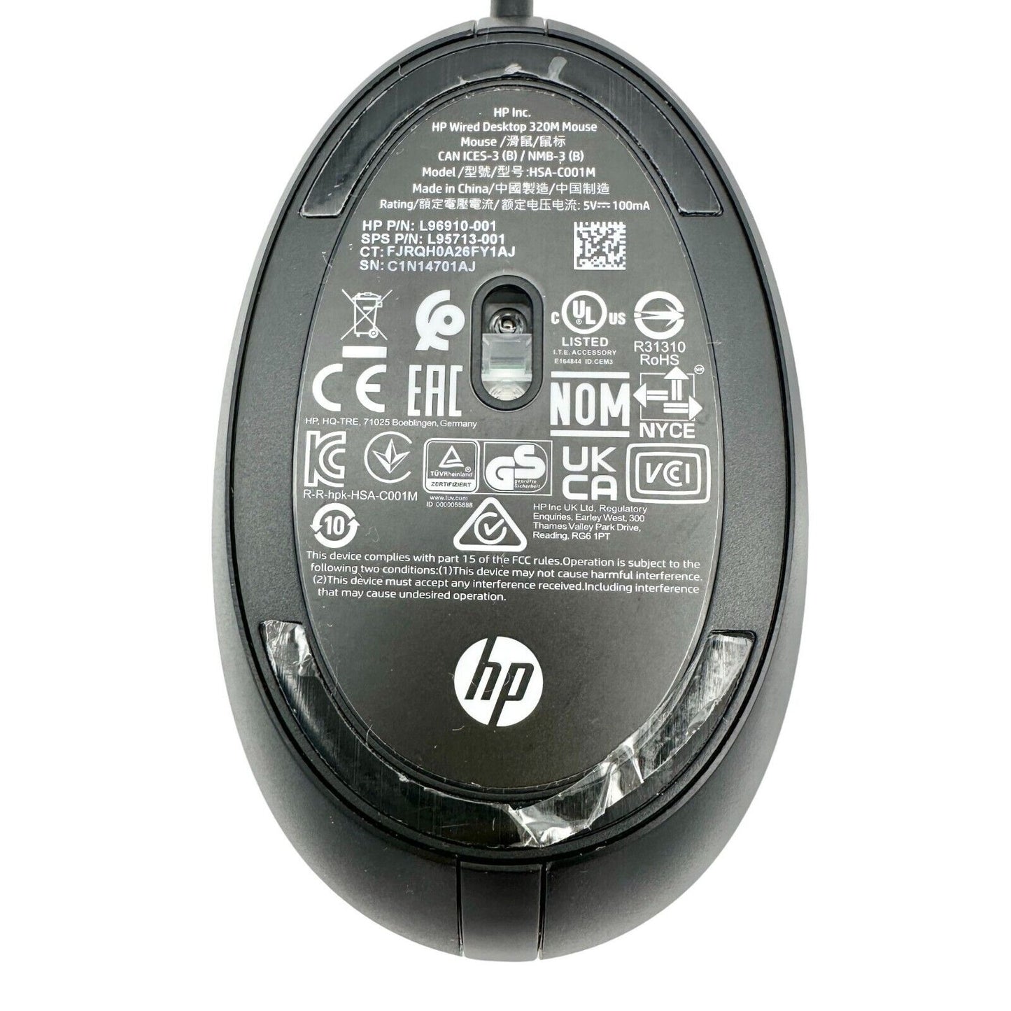 HP Wired Desktop 320M Mouse 4 x 2.5 Black