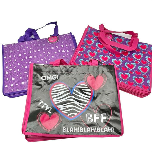 Bundle of 12 Girly Girl Tote Bags Hearts Valentines Purple Pink Reusable NWT