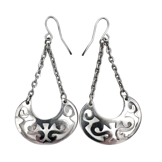 Silver Tone Filigree Drop Pierced Earrings