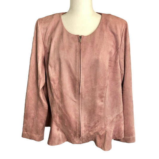 Lane Bryant Jacket Womens 20 Suede-look Zip Pink Surprise Back Tie NWT