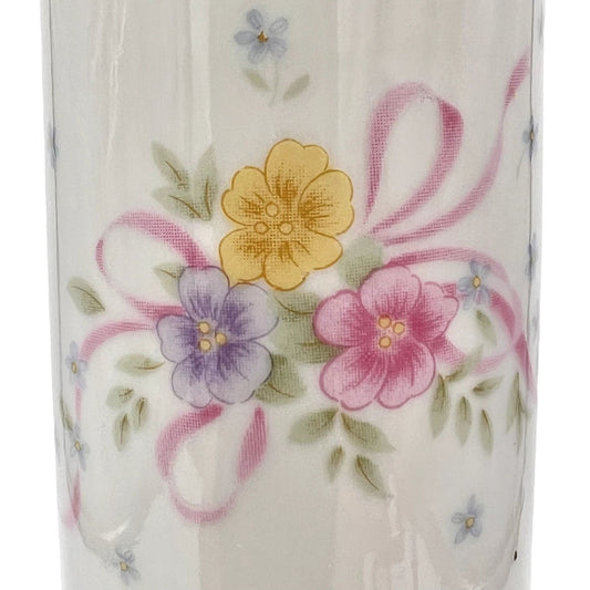 Vintage 1993 Japanese Bud Cylinder Vase By FTD Porcelain White Floral 6.5”