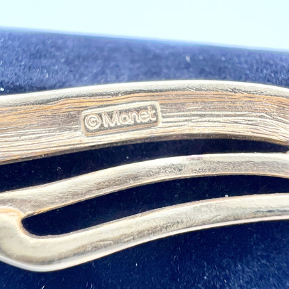 Monet Brooch 2 in Gold & Cream Enamel Wave Stick Pin