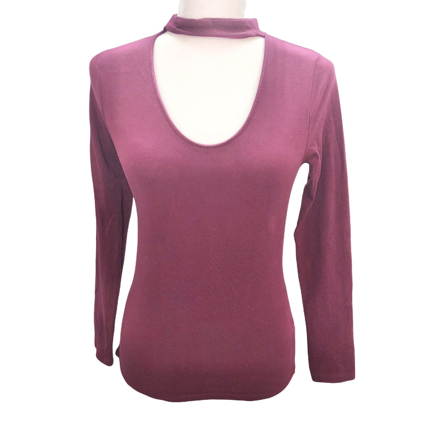 Express Womens Small Burgundy LS Top Stretchy Choker Collar