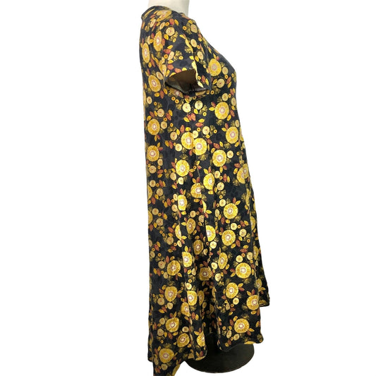 LuLaRoe Carly Dress XS Black with Yellow Floral Design