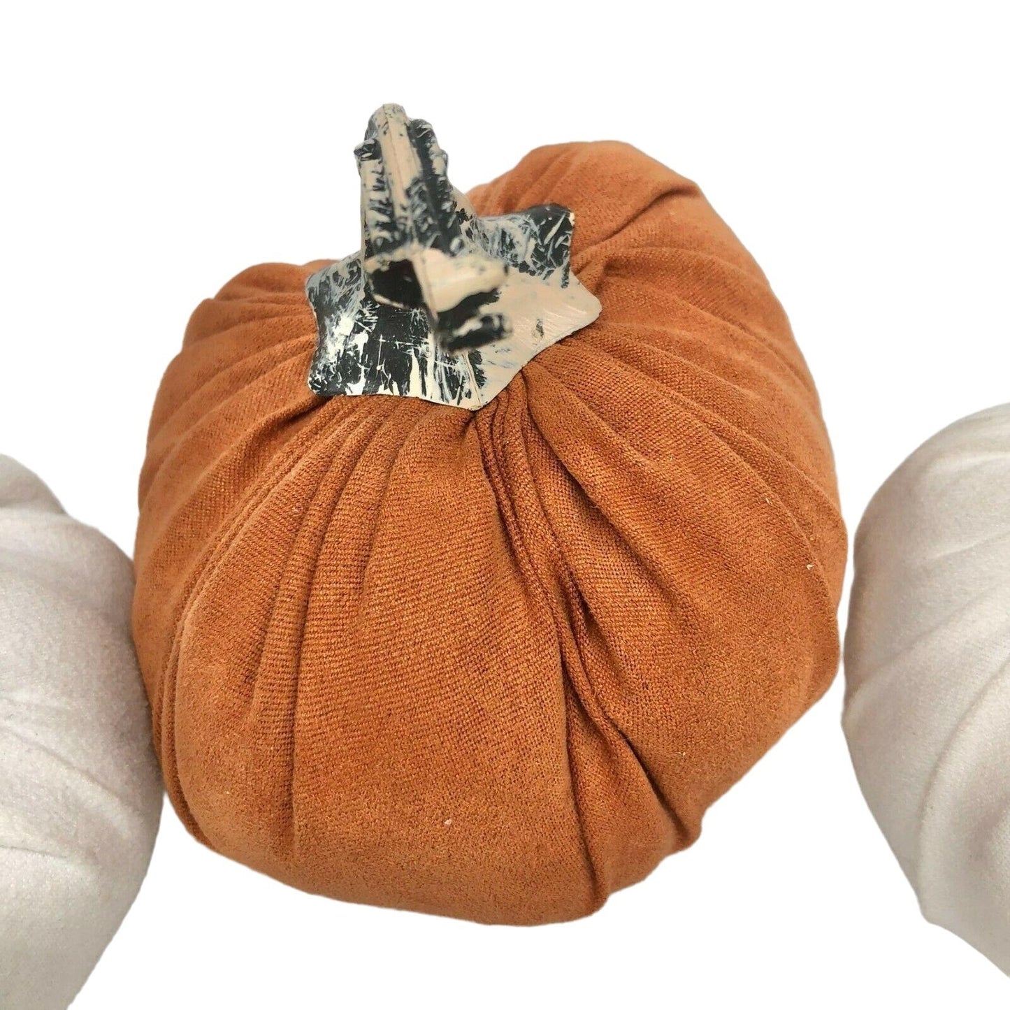 Autumn Fall Set of 3 Fabric Pumpkins Orange White Halloween