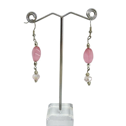 Handcrafted Earrings Pink Glass and Silver Metal Beads Delicate Spring NEW