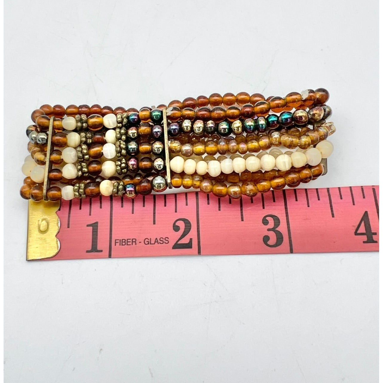 Bracelet Womens 7 x 1 Multi Strand Gold Brown Beads Stretch