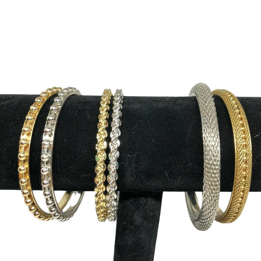 3 Pairs Silver & Gold Bangles (6 bracelets) Women Girls Dressy Casual