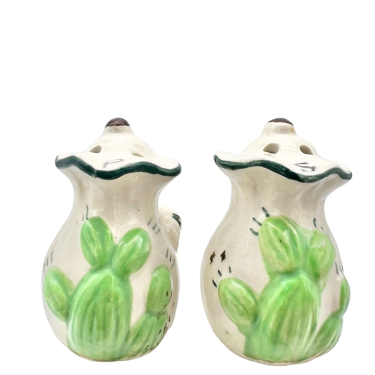 Salt Pepper Shakers 2 x 2 White Pitchers Cactus Cork Bottom