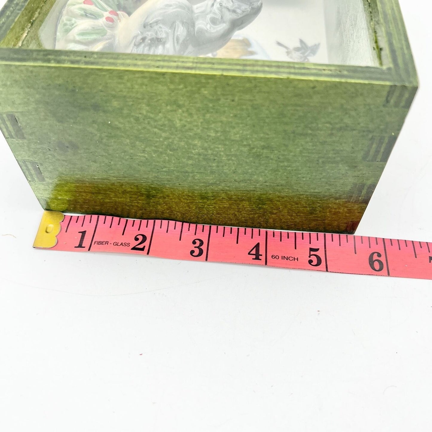 Handcrafted Shadow Box 7.5 x 5.5 x 3 Green Bird Christmas