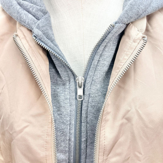 Forever 21 Hoodie Jacket Small Tan Gray Double Layer Zip Pockets