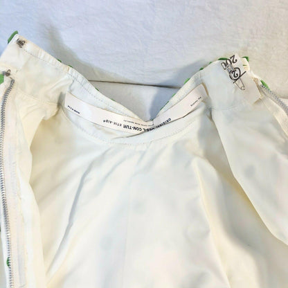Vintage 1960s White w/ Green Polka Dots High Collar Long Sleeve Gown Bridesmaid