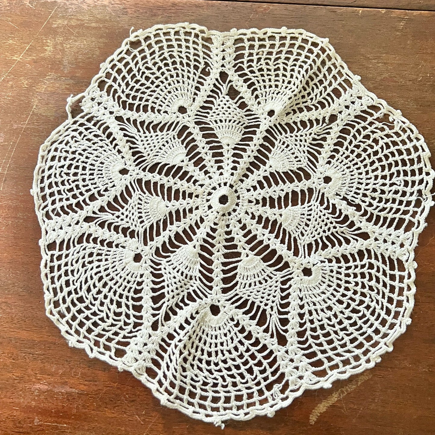 Vintage Doily 12 in round Ivory Hand Crochet Classic