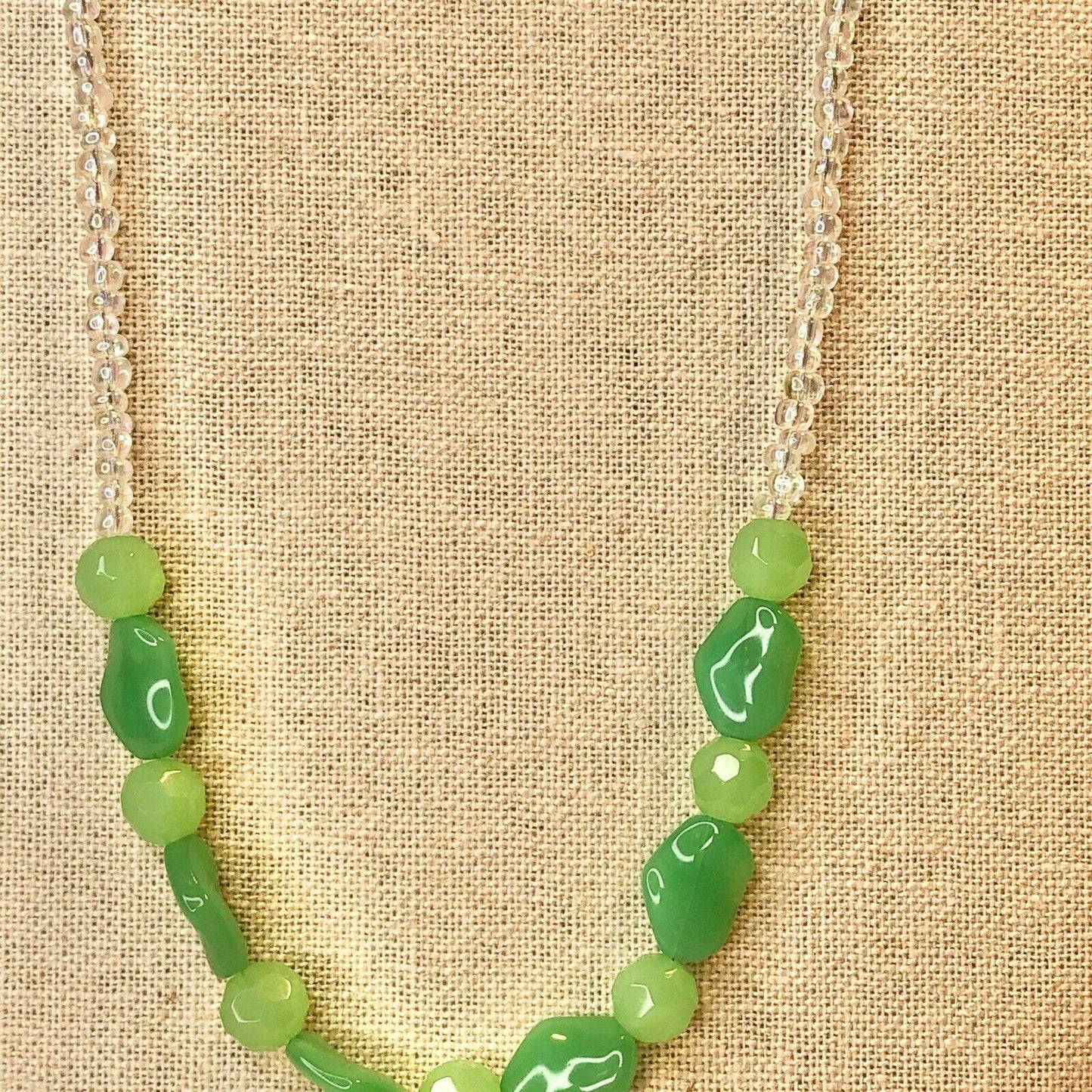 Handcrafted Beaded Necklace Green & Clear Beads Pop Spring Jewelry NEW
