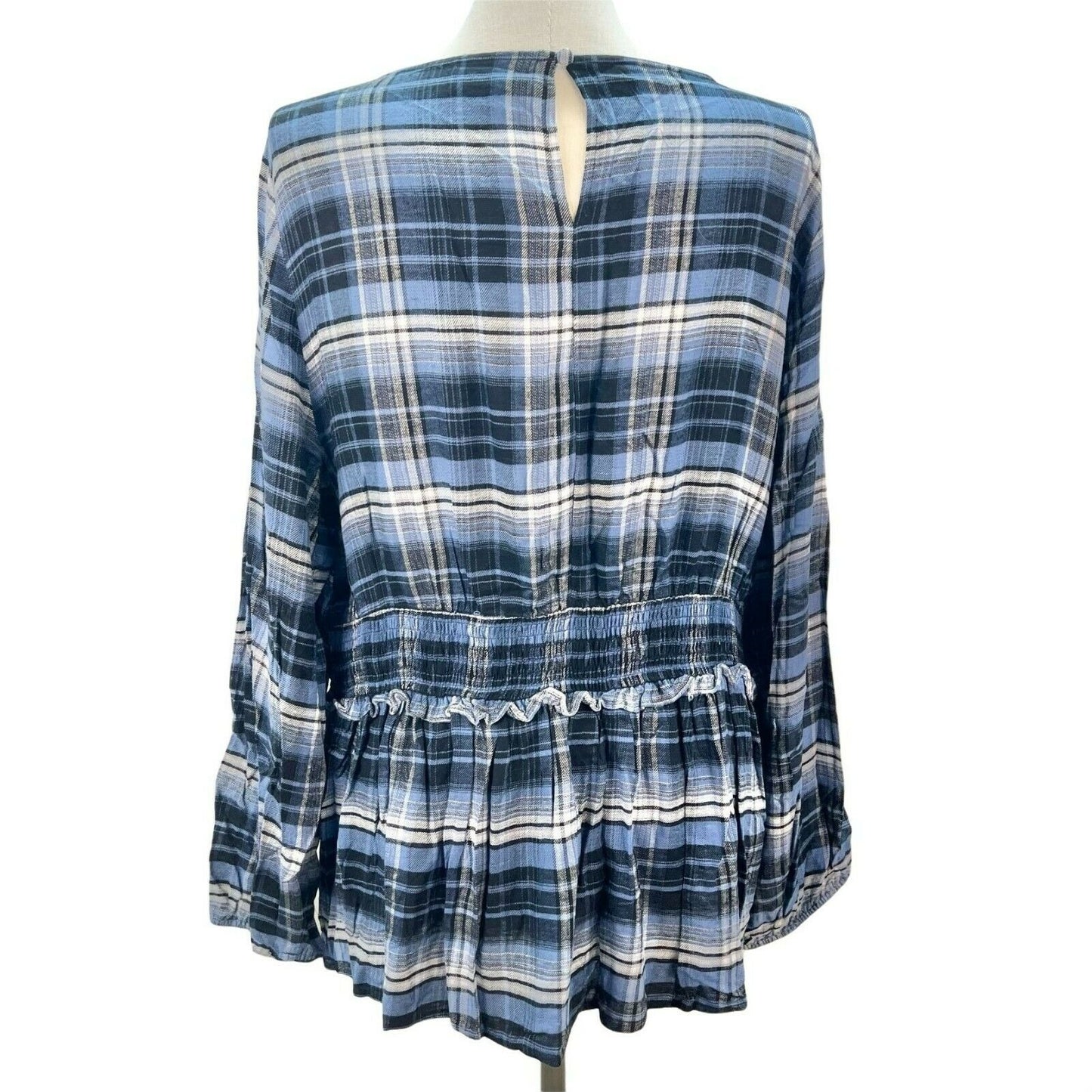 Lane Bryant Women's 20 Blue Plaid Long Sleeve Peplum Top NWT