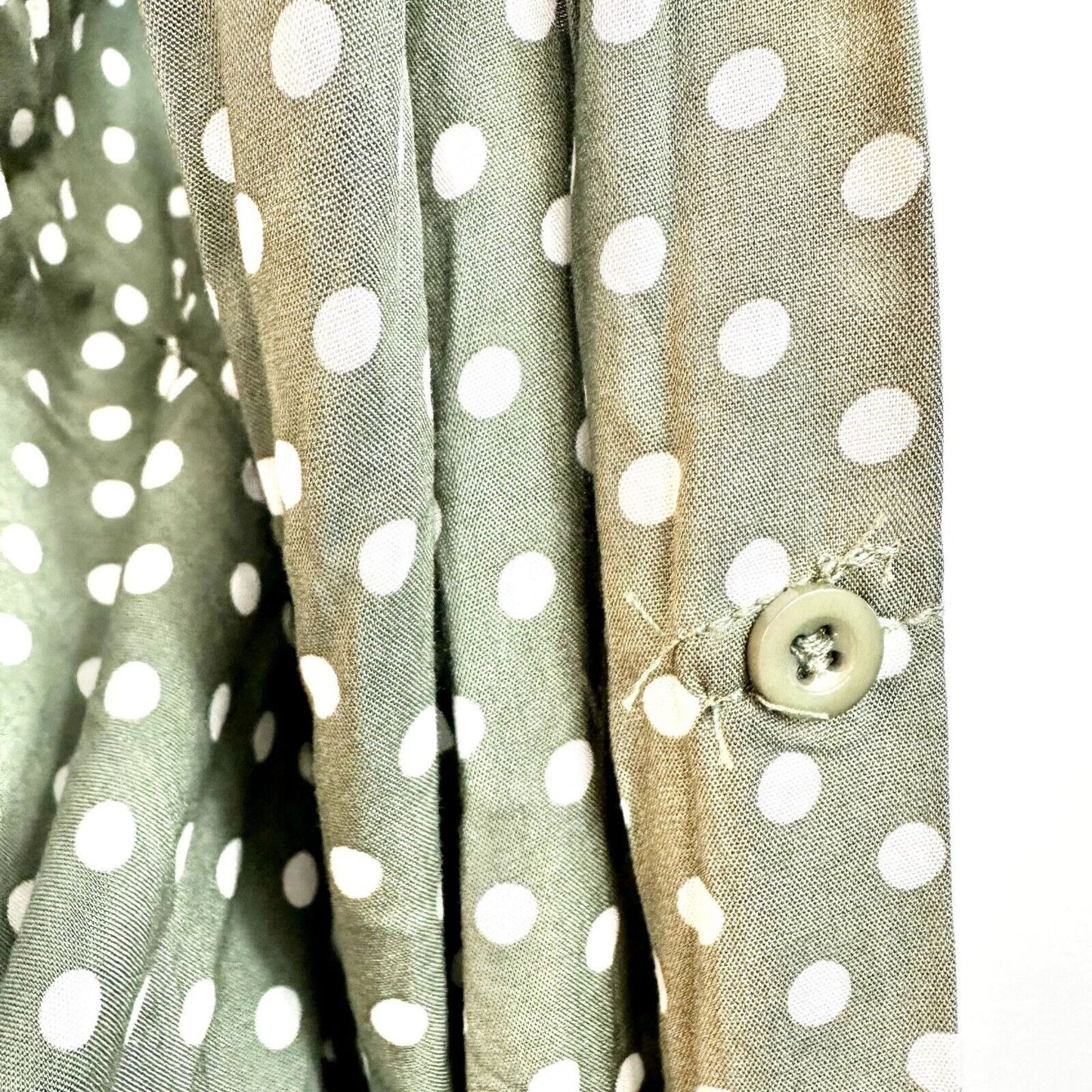 Suzanne Betro Top Women's 2X Olive White Polka Dot Roll Tab Sleeve Tie Front NWT