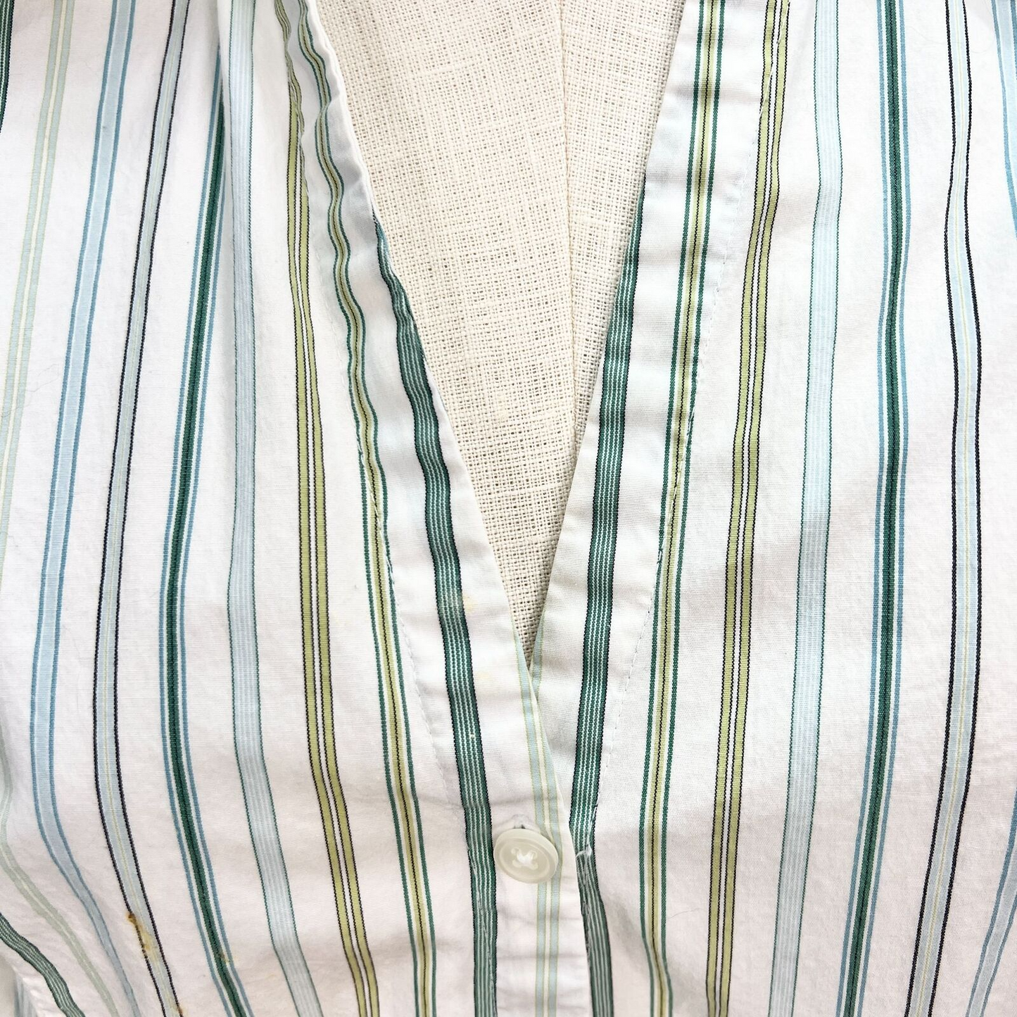 Ann Taylor Loft Top Womens 8 Blue Green White Pinstripe Long Sleeve