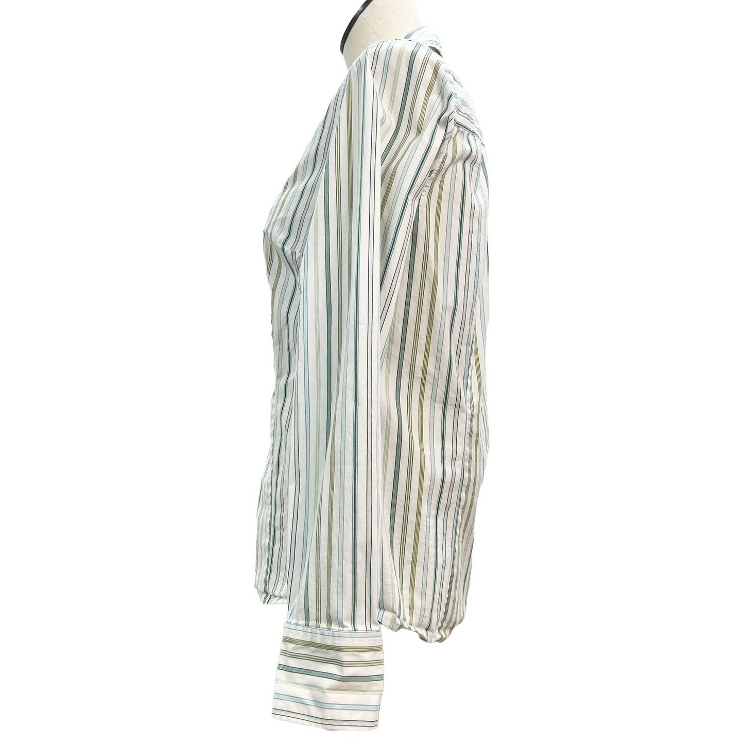 Ann Taylor Loft Top Womens 8 Blue Green White Pinstripe Long Sleeve