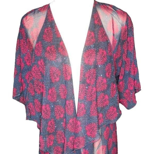 LuLaRoe Retired Monroe Women's S Kimono Blue Burgundy NWT