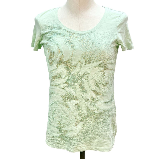 Style & Co T-shirt Women's Petite Small Light Green with Embellishments