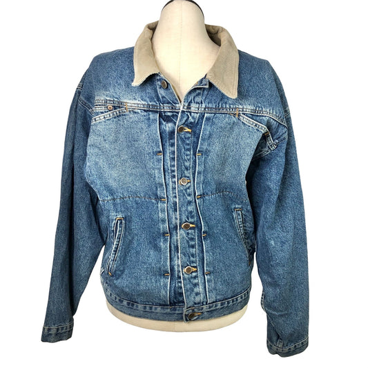 Arizona Denim Jean Jacket Womens M LS Corduroy Lapel Pockets