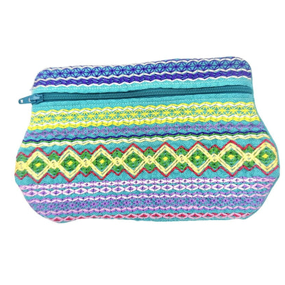 Tapestry Zipper Pouch 7.5 x 4.5 Green Multi Color Stitching NEW