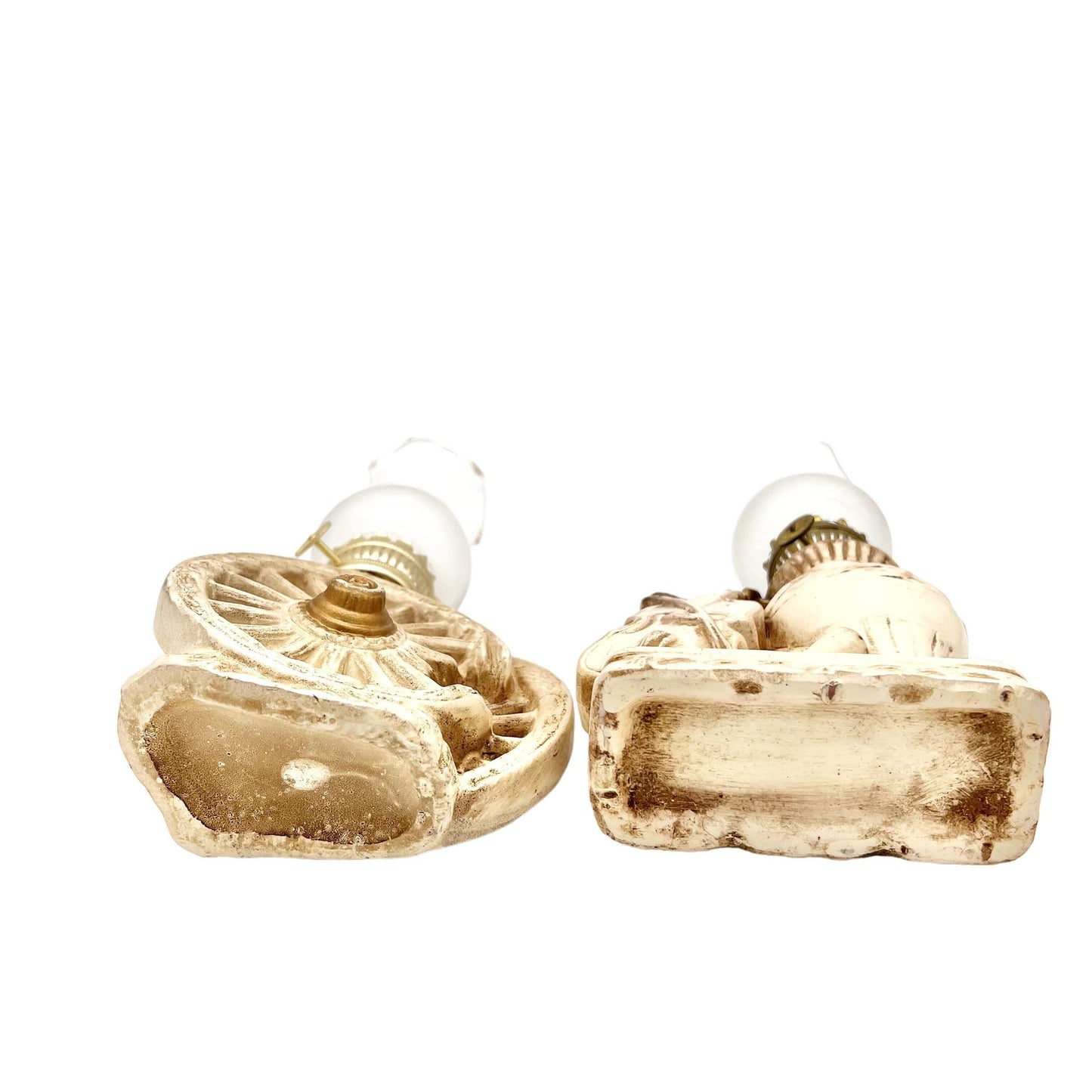 Oil Lamps Set of Two 9 x 4 Cream Beige Ceramic Wagon Wheel Vase Violin Chimneys