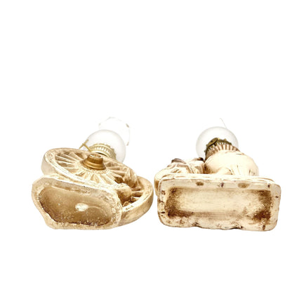 Oil Lamps Set of Two 9 x 4 Cream Beige Ceramic Wagon Wheel Vase Violin Chimneys