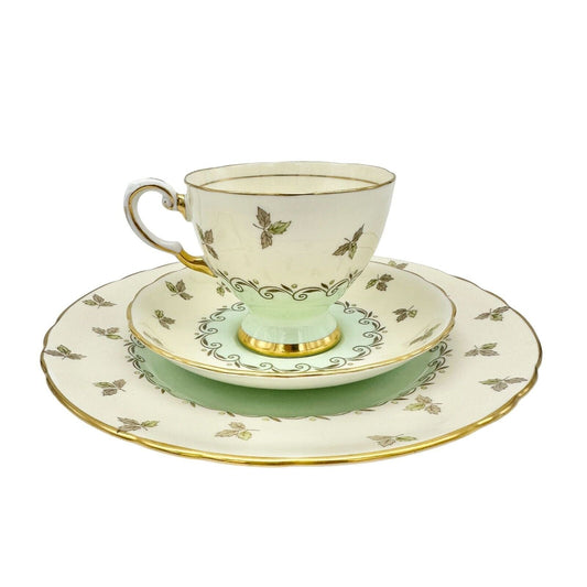 Tuscan Fine English Bone China 8.5 inch Plate Cup Saucer Green Gold Trim 02005