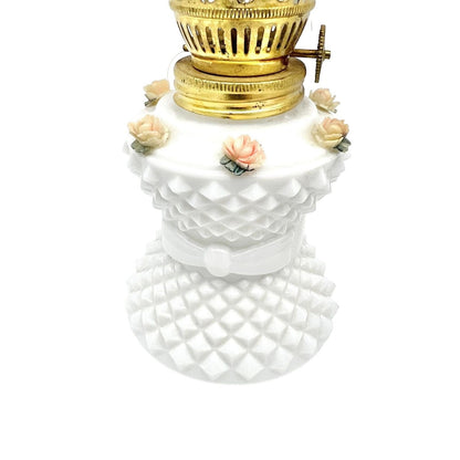 Set of 2 Mini Vintage Oil Lamps 8.5 x 3 9 x 3 Brass and White Milk Glass