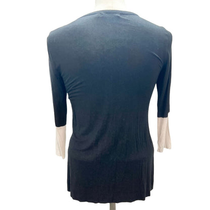 Bailey44 Women's Small Black Soft 3/4 Sleeve Top White Trim on Sleeve